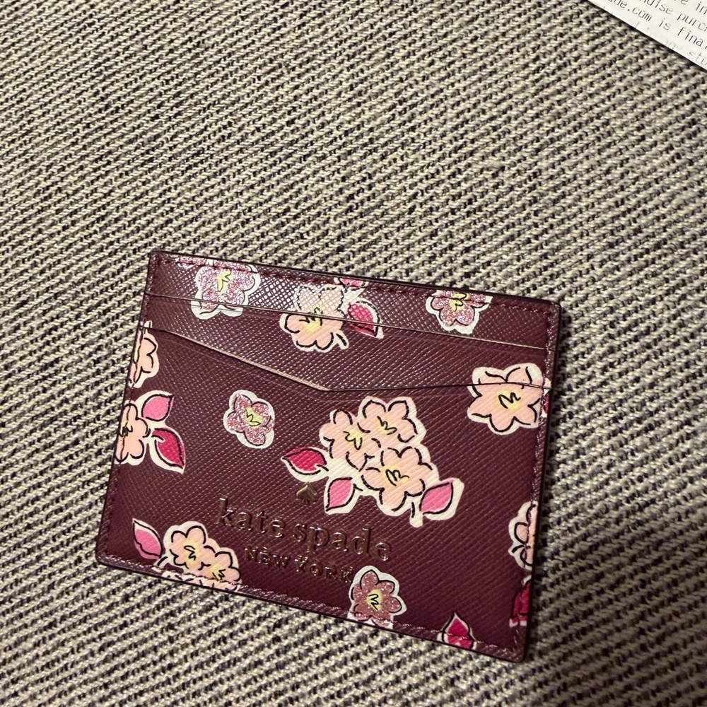 Kate Spade NWT Burgundy Floral Card Holder